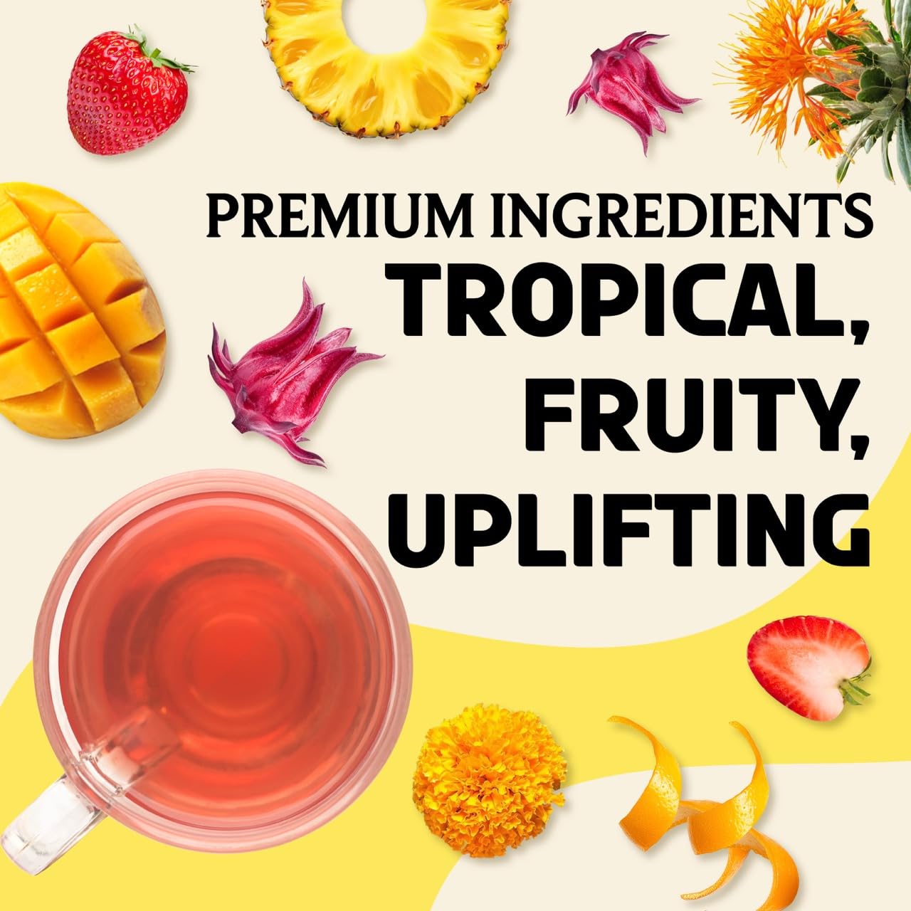 BREWIX, Mango Marvel Herbal Loose Leaf Tea (50+ Cups, 3.53oz/100g) | Caffeine-Free Fruit Tea with Hibiscus, Mango, Pineapple &amp; Strawberry | Antioxidant-Rich Tropical Tea, Hot or Iced, Resealable