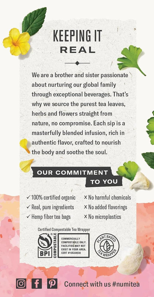 Numi Organic Damiana Focus Tea, 48 Herbal Tea Bags, Caffeine Free