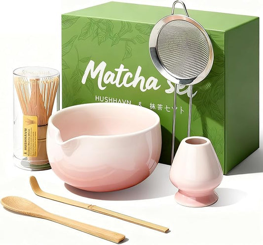 Matcha Whisk Set, Ceramic Matcha Set Includes Bowl & Holder, Bamboo Whisk (Chasen), Scoop, Spoon and Sifter