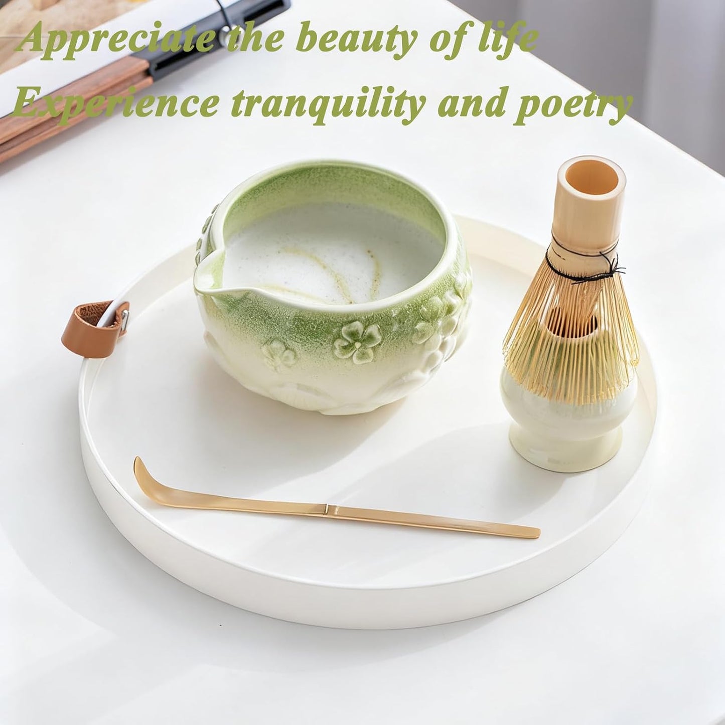 8 Pcs Matcha Whisk Set - Ceramic Matcha Making Kit, Perfect Gifts (Green) | Complete Ceramic Matcha Set, Ceremonial Matcha Tea Kit for Beginners &amp; Tea Lovers