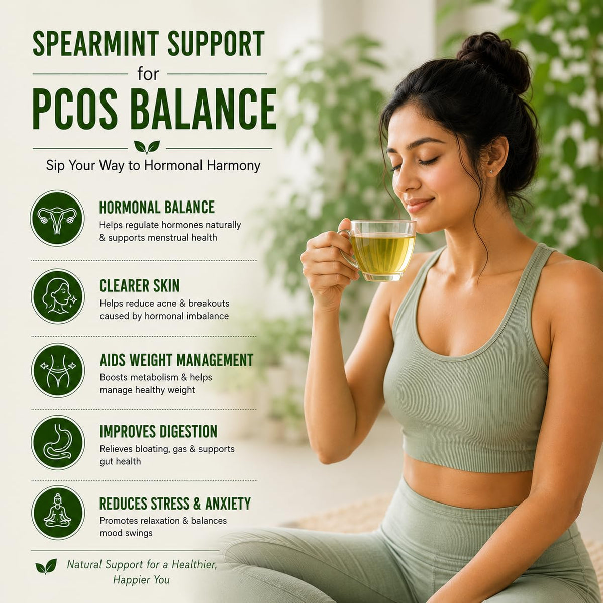 BLUE TEA - Spearmint Tea - 100 Count - Pyramid Plant Based Tea Bag | PCOS RELIEF | Balances Hormones - Support Digestion
