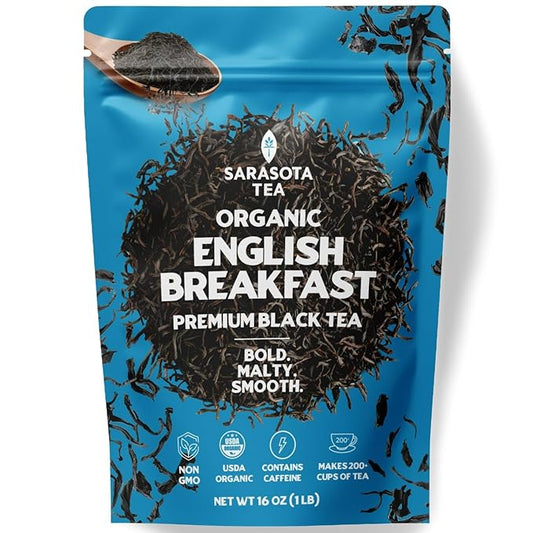 Organic English Breakfast Loose Leaf Tea | Bold Traditional Black Tea Blend | USDA Organic | High Caffeine | Full-Bodied Flavor | 1lb Bulk Bag | Hot or Iced | Non-GMO