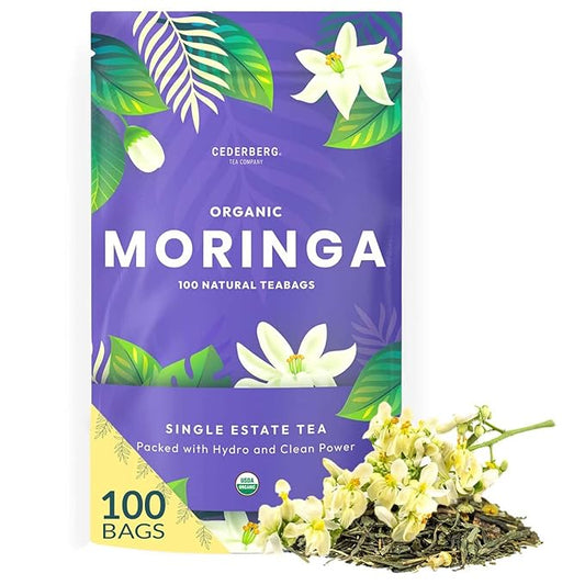 Organic Moringa Herbal Tea — 100 Tea Bags, Eco-Friendly Tea Bags, Non-GMO Caffeine Free Tea With Zero Sugar, Cederberg Tea Company.