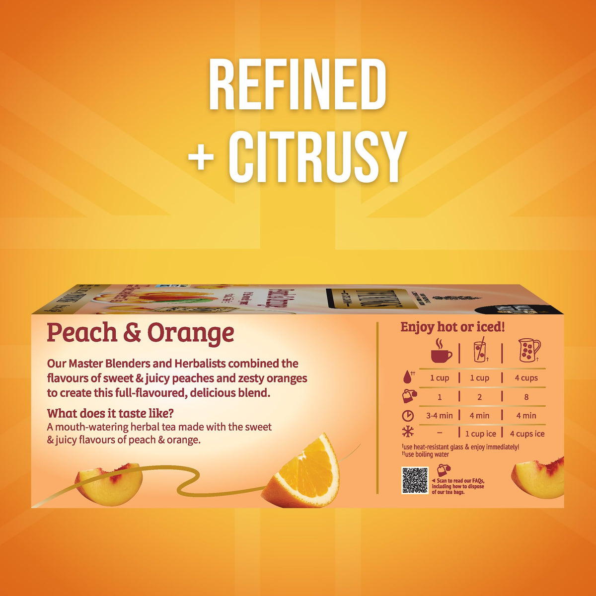 Twinings Peach & Orange Herbal Tea Individually Wrapped Bags, 100 Count (Pack of 1), Juicy & Fruity, Naturally Caffeine-Free