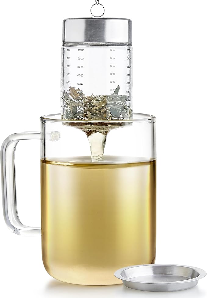 Teabloom Elegant Non-Toxic Loose Tea Glass Infuser – Perfect for Whole-Leaf White, Green, Oolong, Black & Herbal Teas – Lead-Free – Small or Large Size