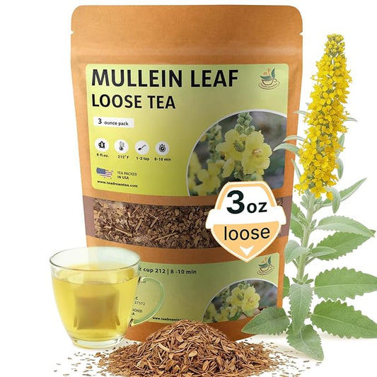 TeaDreamTea Dried Mullein Herbal Tea - Natural Mullein Flowers 3 OZ Loose Tea - Caffeine-free - Pure Natural Premium Mullein Leaf