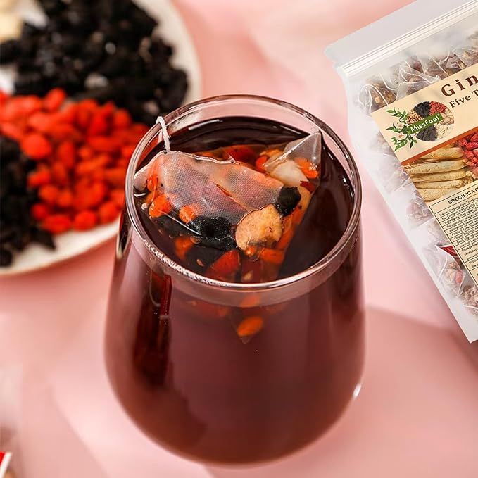 Ginseng Five Treasure Tea, Herbal Tea Formula Ginseng Six Treasure Red Date Natural, Organic Chinese Herbal for Men & Women (3 Bags 75 Pcs)