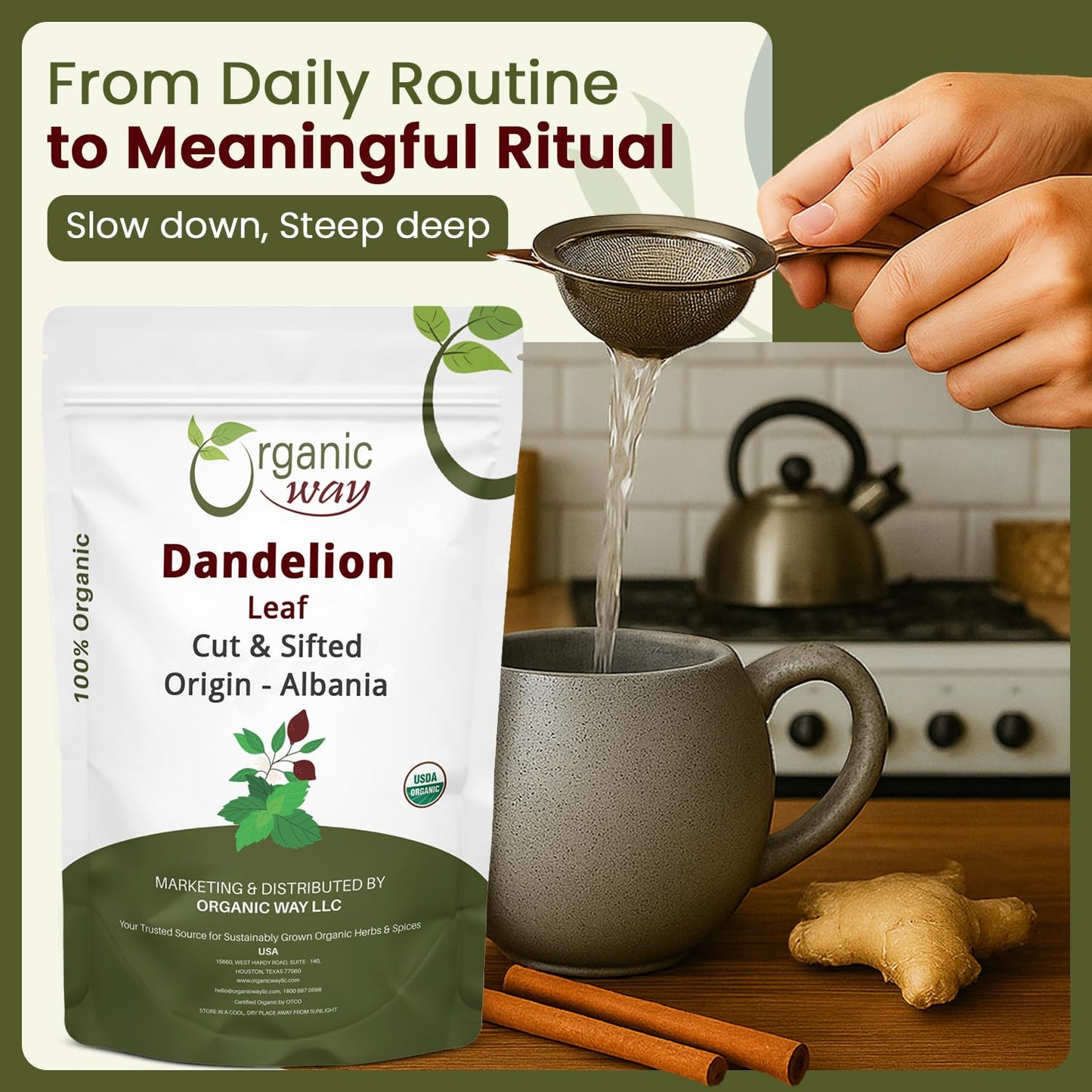Organic Way Dandelion Leaf Cut &amp; Sifted - Herbal Tea (16 Oz)