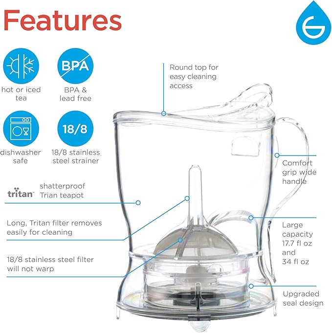 Grosche Aberdeen Tea Infuser Teapot & Smart Tea Maker - BPA-Free, Drip-Free Design, Coaster, Easy Brew, Easy Clean Steeper, Loose Leaf Brewing