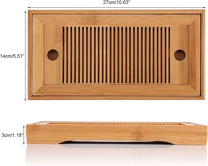 Joyzan Chinese Tea Tray, Mini Bamboo Japanese Gongfu Serving Plate Kung Fu Water Storage Drainage Table Small Wooden Natural Wood Set Box Reservoir Drawer Type Box Household Home Office Teahouse