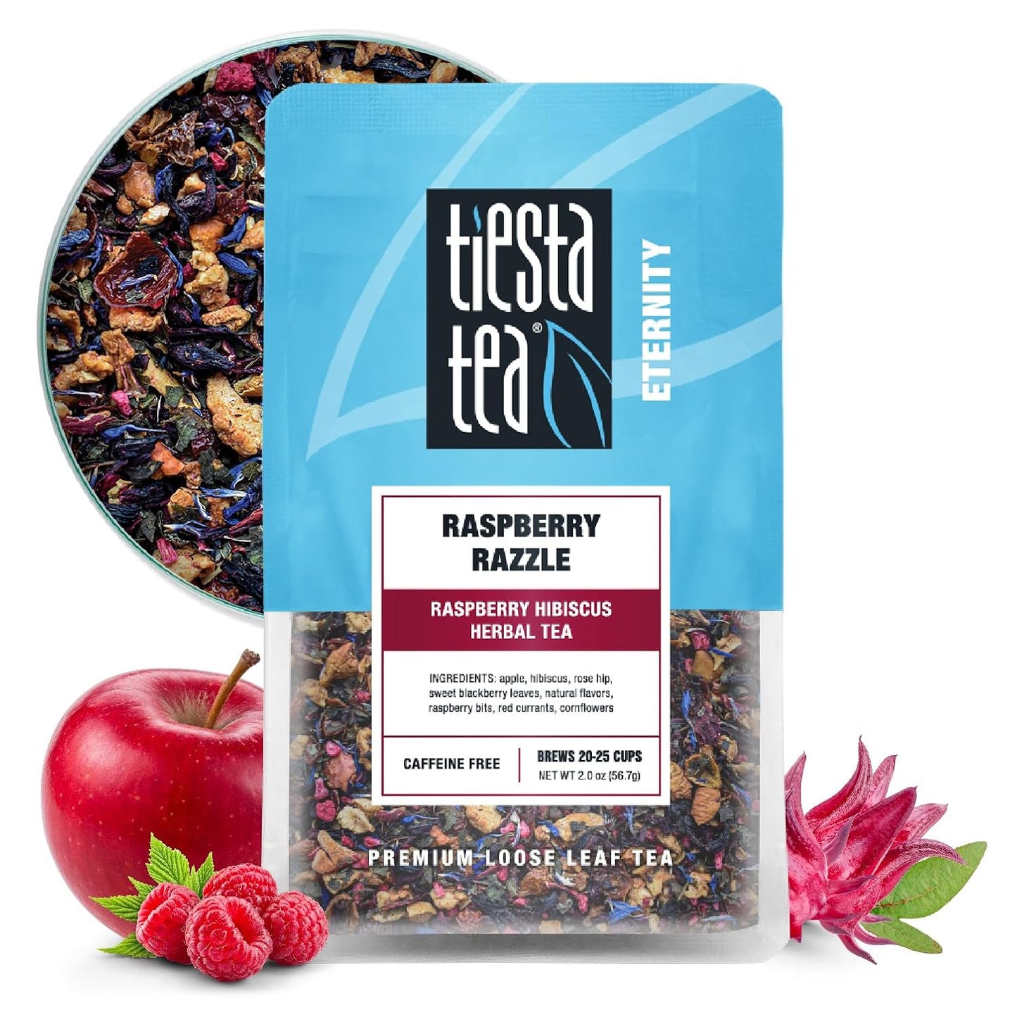 Tiesta Tea - Raspberry Razzle Tea, Loose Leaf | Raspberry Hibiscus Herbal Tea, Premium Caffeine-Free Tea Blend, Make Hot or Iced &amp; Up to 25 Cups, 2 oz Resealable Pouch