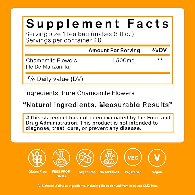 Natured Wellness Chamomile Tea Bags (Te De Manzanilla) – Herbal Tea to Support Stress Relief, Sleep, and Relaxation – with Pure Chamomile Flowers