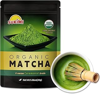 SUKIMI Organic Ceremonial Matcha Powder, First Harvest Ceremonial Grade Matcha, Smooth Green Tea Powder for Daily Drinking, USDA Organic, Non-GMO