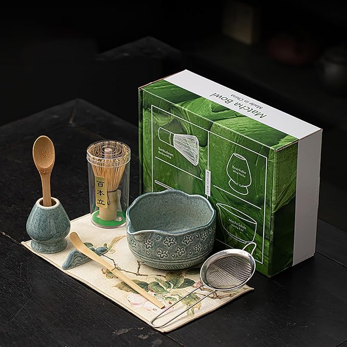 Matcha Whisk Set, 8-Piece Matcha Tea Set with Bamboo Whisk (Chasen), Ceramic Bowl (Chawan), Sifter, 