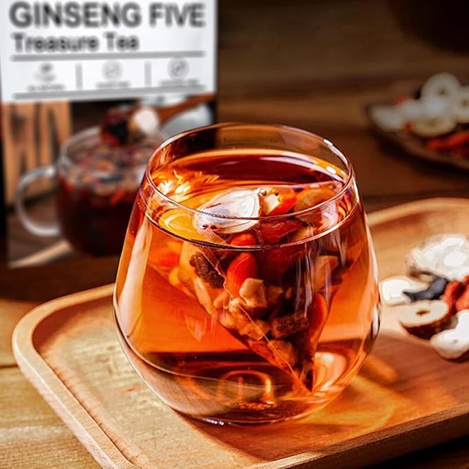 Ginseng Five Treasure Tea, 20 Teabags, Herbal Tea Formula Ginseng Six Treasure Traditional Chinese Herbal Tea for Men & Women