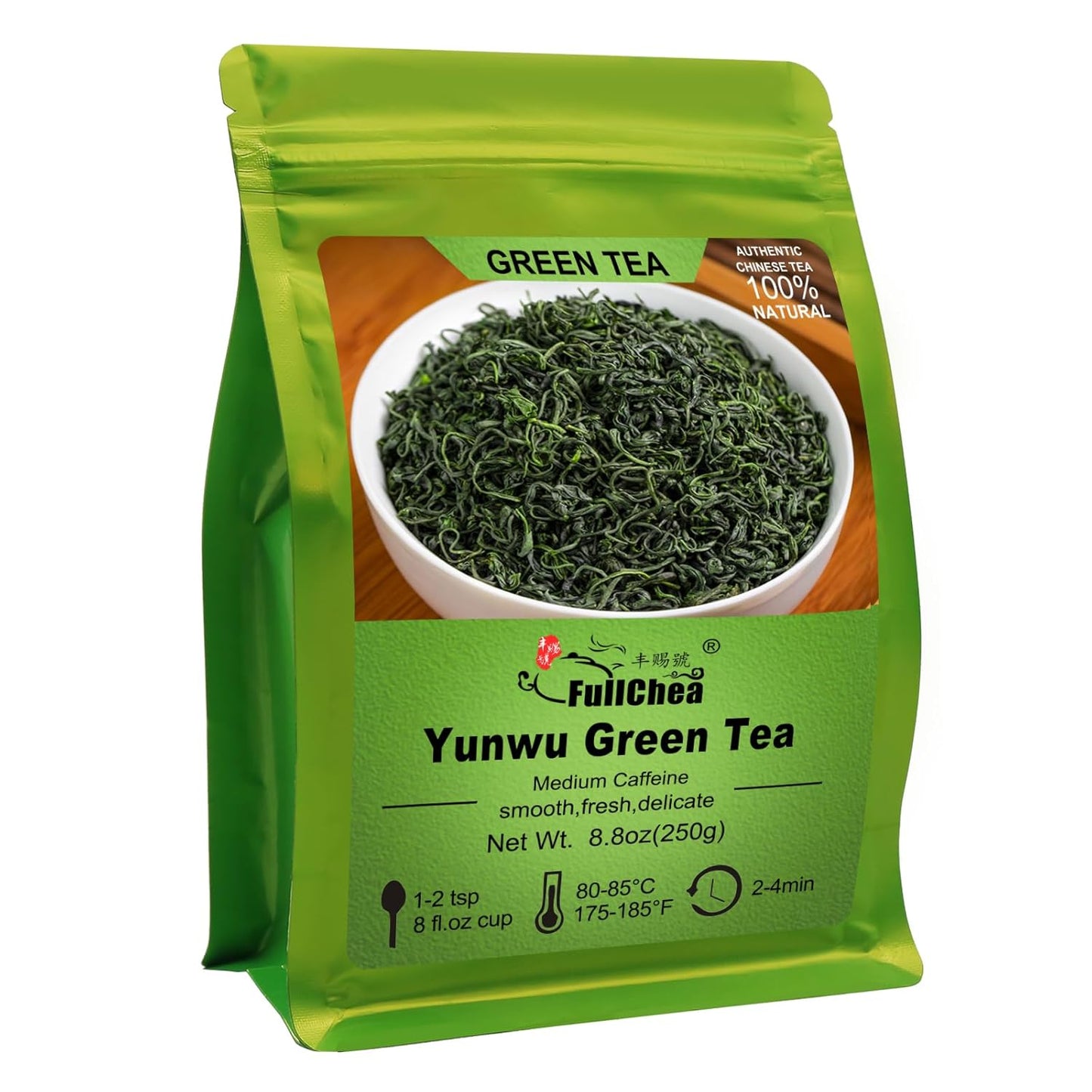 FullChea - Maojian - Chinese Yunwu Green Tea - Green Tea Loose Leaf - Mao Jian Tea - Refreshing Brisk - Improve Focus (8.8oz / 250g)