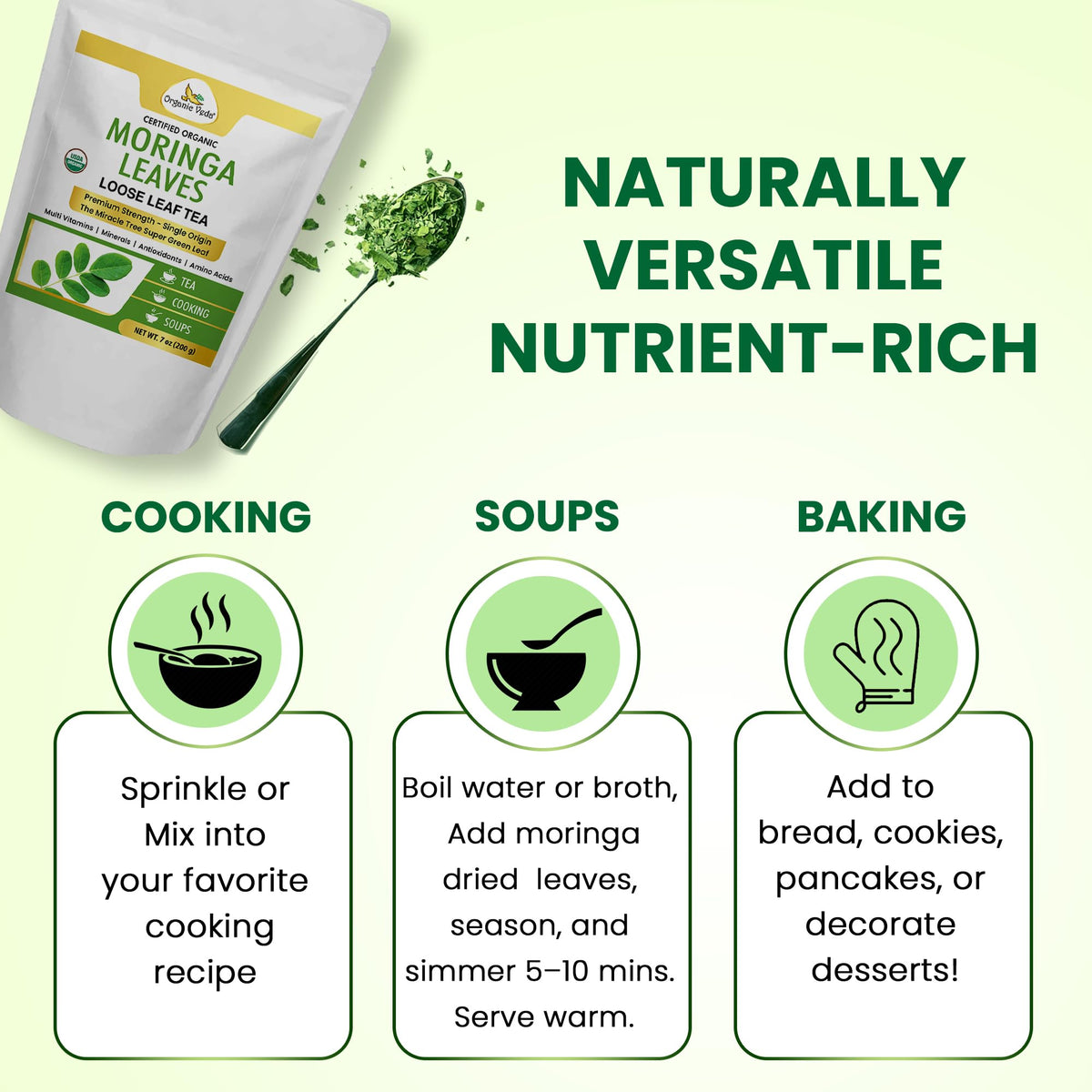 Organic Veda Moringa Tea Leaves - True Green Rich, Premium Single Origin,100% Organic Moringa Oleifera Loose Leaf Tea