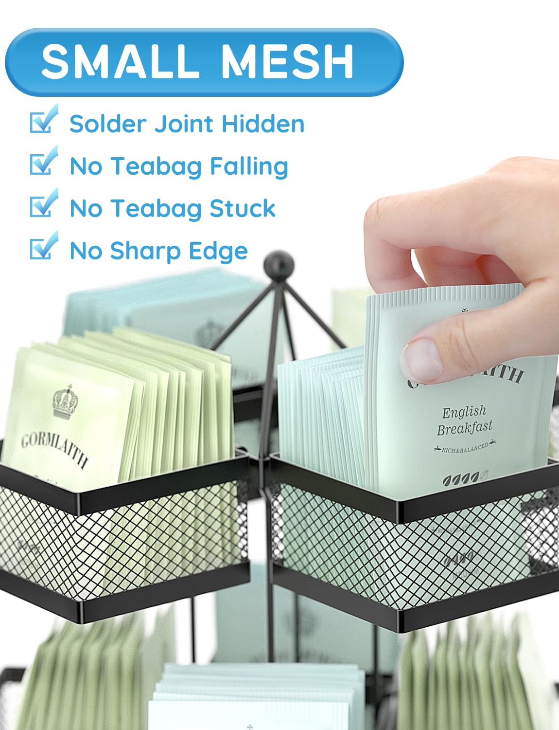 VOGWOLTH Tea Bag Organizer, Tea Bag Storage Holder Spinning Carousel 96 Teabags Container, Lazy Susan Coffee Creamer