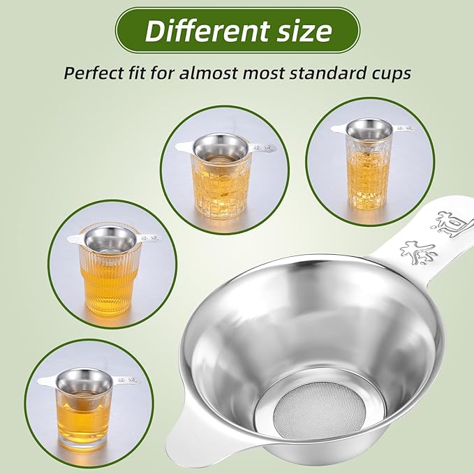 2Pcs Small Fine Mesh Tea Strainers, Stainless Steel Loose Tea Infusers Strainers 7.5/6.5 CM Inner Diameter Teas Filter for Loose Teas Silver