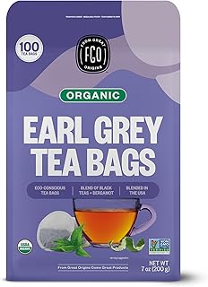 FGO Organic Earl Grey Black Tea, 100 Count, Eco-Conscious Tea Bags, Resealable Bag, Packaging May Vary (Pack of 1)