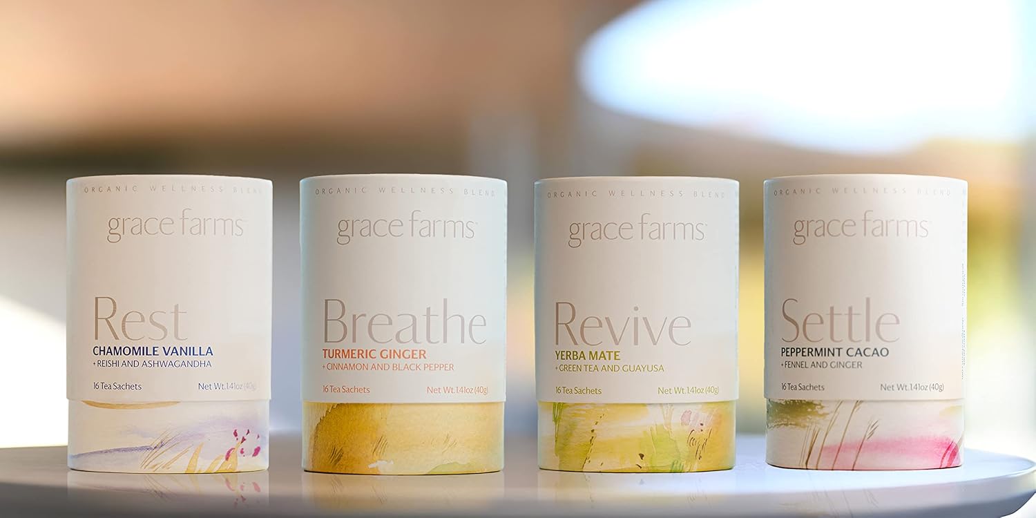 Grace Farms REST Wellness Organic Tea Blend (16 Pyramid Sachets) | Sleep and Stress Support For Evening | Chamomile Vani