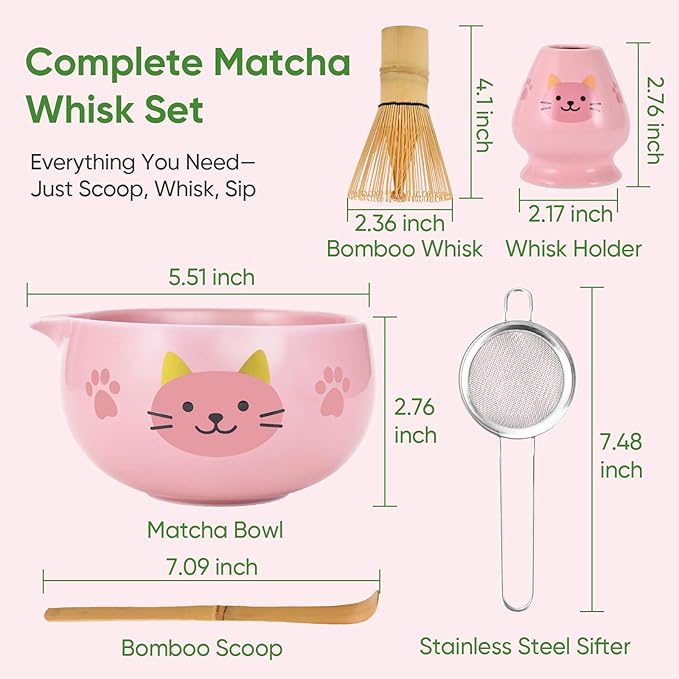 Matcha Whisk Set, 5Pcs Ceramic Matcha Set Includes Matcha Bowl, Matcha Whisk and Holder, Bamboo Scoop and Sifter, Ideal Matcha Bowl Set for Authentic Matcha Tea Experience