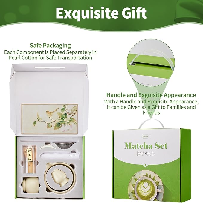 Matcha Whisk Set,9 Pcs Japanese Matcha Set, Matcha Kit with Sifter, Matcha Tea Cloth, Matcha Powder Canister