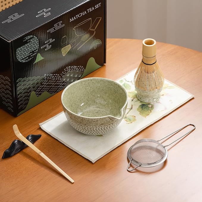 matcha whisk set Ceremony Accessory, Matcha Whisk, Traditional Scoop (Chashaku), Tea Spoon, Whisk Holder, 1 tea bowl, 1 tea siev