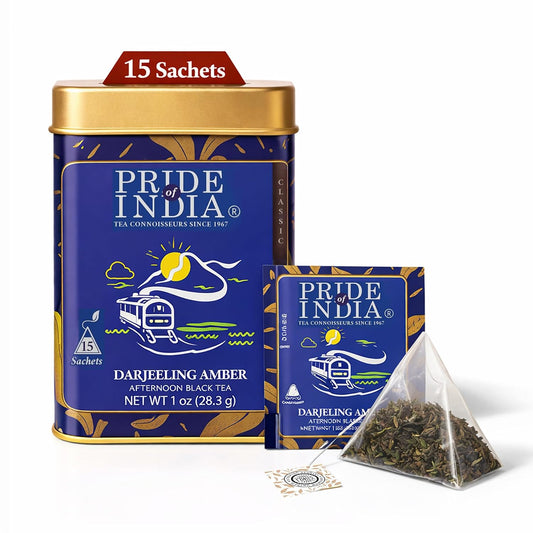 Pride of India Darjeeling Amber Black Tea 1 oz (28.3g) – 15 Tea Bags Individually Wrapped
