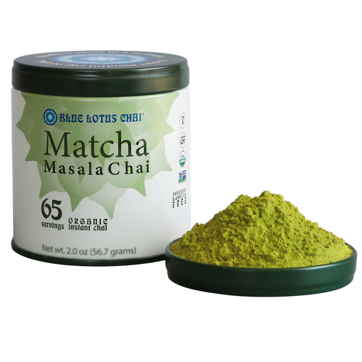 Blue Lotus Chai – Organic Matcha Masala Chai - Makes 65 Cups – Just Add Hot Water, No Steeping, No Gluten - 2 Ounce Masala