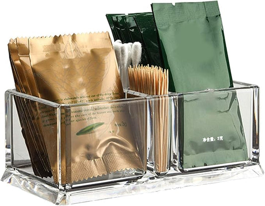Small Tea Box for Coffee Sugar Bags Holder 5.8x3.2x2.36 inch,Transparent Coffee Sugar Bags Organizer for Home Containers,Tea Bag Storage Bin for Kitchen Pantry Cabinets and Countertops