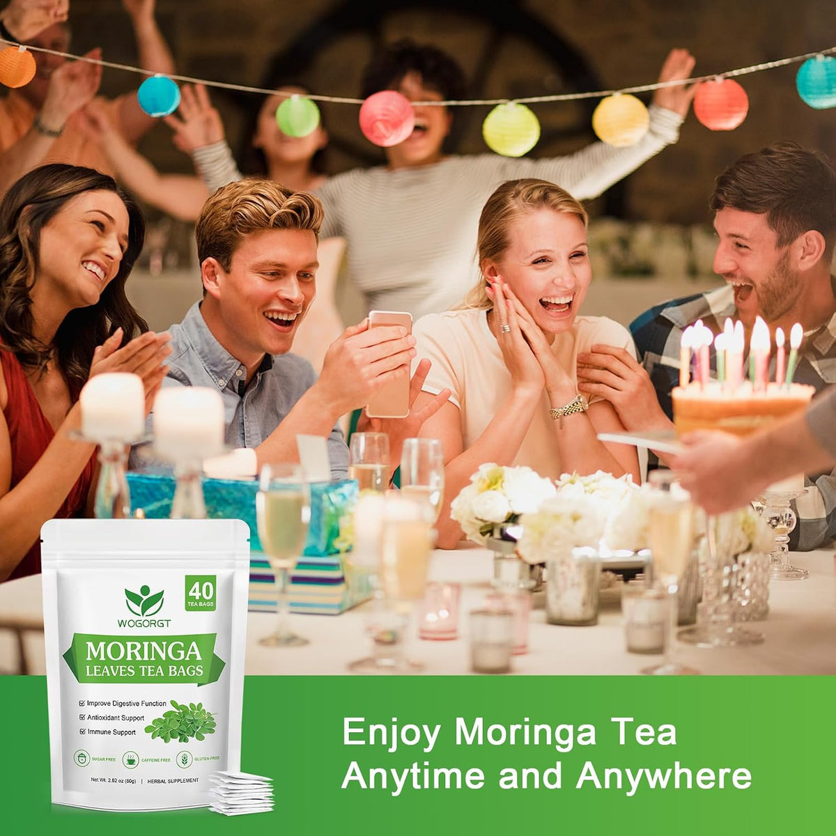 Moringa Tea Bags, Pure Moringa Leaves Tea, Rich in Antioxidants, 40 TeaBags