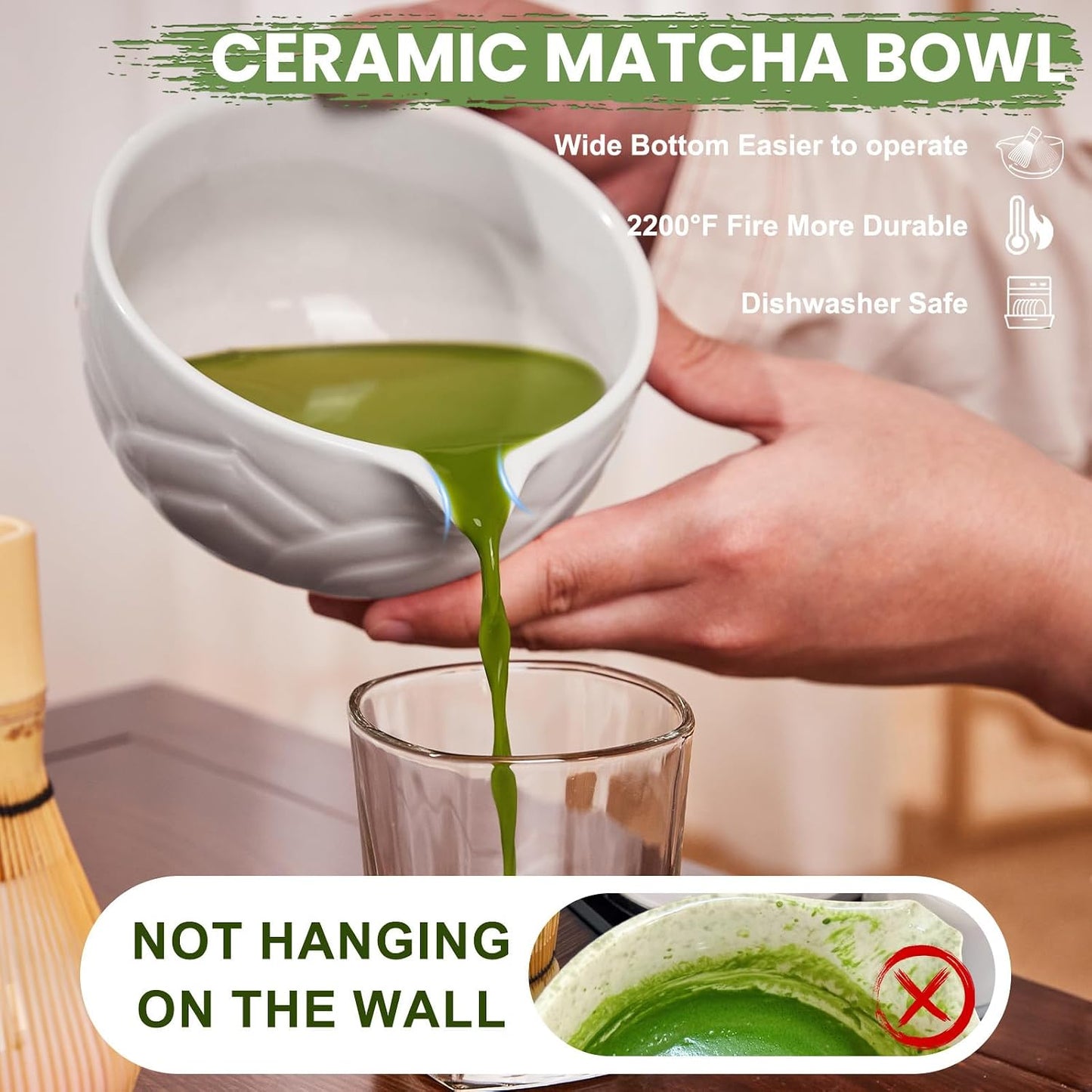 Matcha Whisk Set, Lotus White Ceramic Matcha Set Includes Matcha Bowl, Matcha Whisk (Chasen) and Holder, Sifter, Bamboo Scoop &amp; Spoon - 6 Pcs Matcha Kit for Matcha Lovers