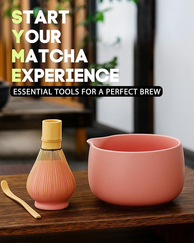 20OZ Matcha Whisk Set - 5PCS Matcha Set Includes Macha Bowl with Spout, Bamboo Whisk with Ceramic Holder, Bamboo Scoop and Sifter