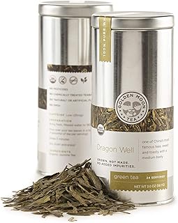 Golden Moon Tea Organic Dragon Well Longjing Green Tea - Loose Leaf, Non GMO - Travel Tin (24 Servings)