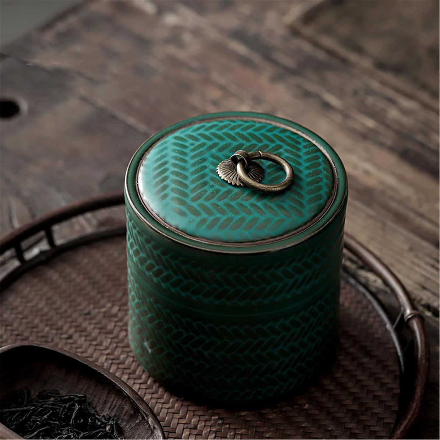 Vintage Ceramic Tea Canister 150g Capacity, Sealed Jar for Loose Leaf Tea-style1