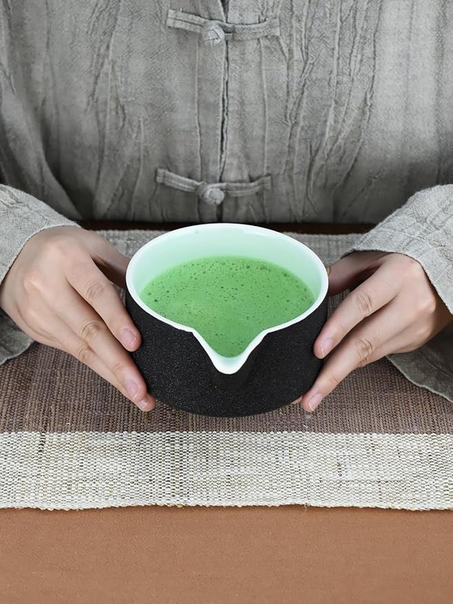 Artcome Premium Matcha Tool Set Black, Includes Matcha Bowl with Spout, Whisk, Holder, Scoop & Manual