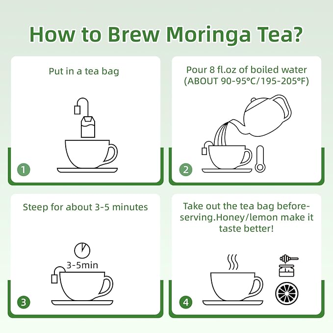 Premium 110 Moringa Leaf Tea Bags, 100% Pure Moringa Leaf Tea.Supports Immunity, Energy & Digestion, No Sugar, No Caffeine, No Gluten, Vegan.