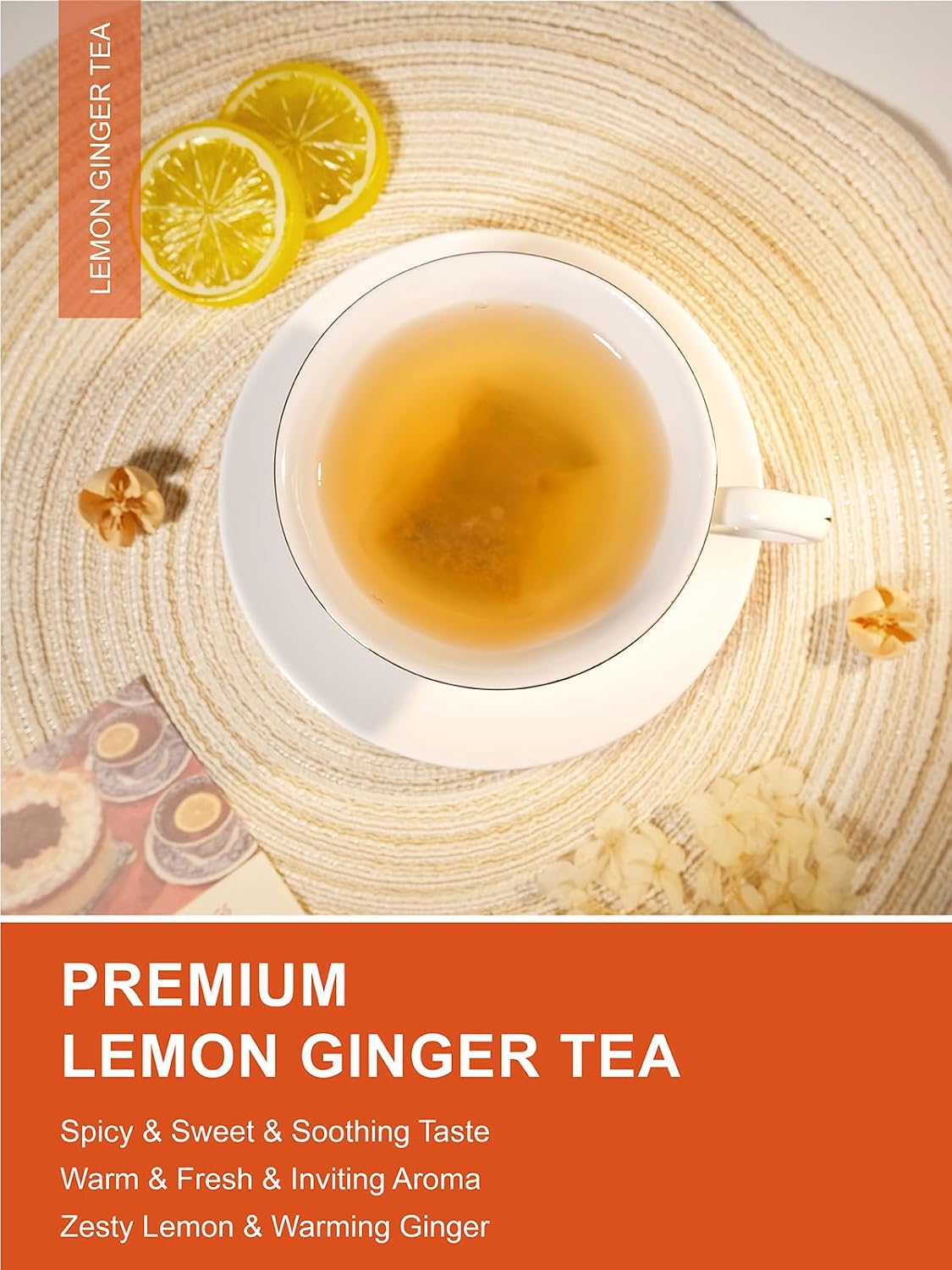 TeeLux Lemon Ginger Tea, Soothing &amp; Warming Flavor, Caffeine Free, 100 ct | Zesty Ginger Root Blend with Lemongrass, Lemon Peel &amp; Sweet Tea Leaves, Citrus Aroma, Sugar Free, Gluten Free, Hot or Iced