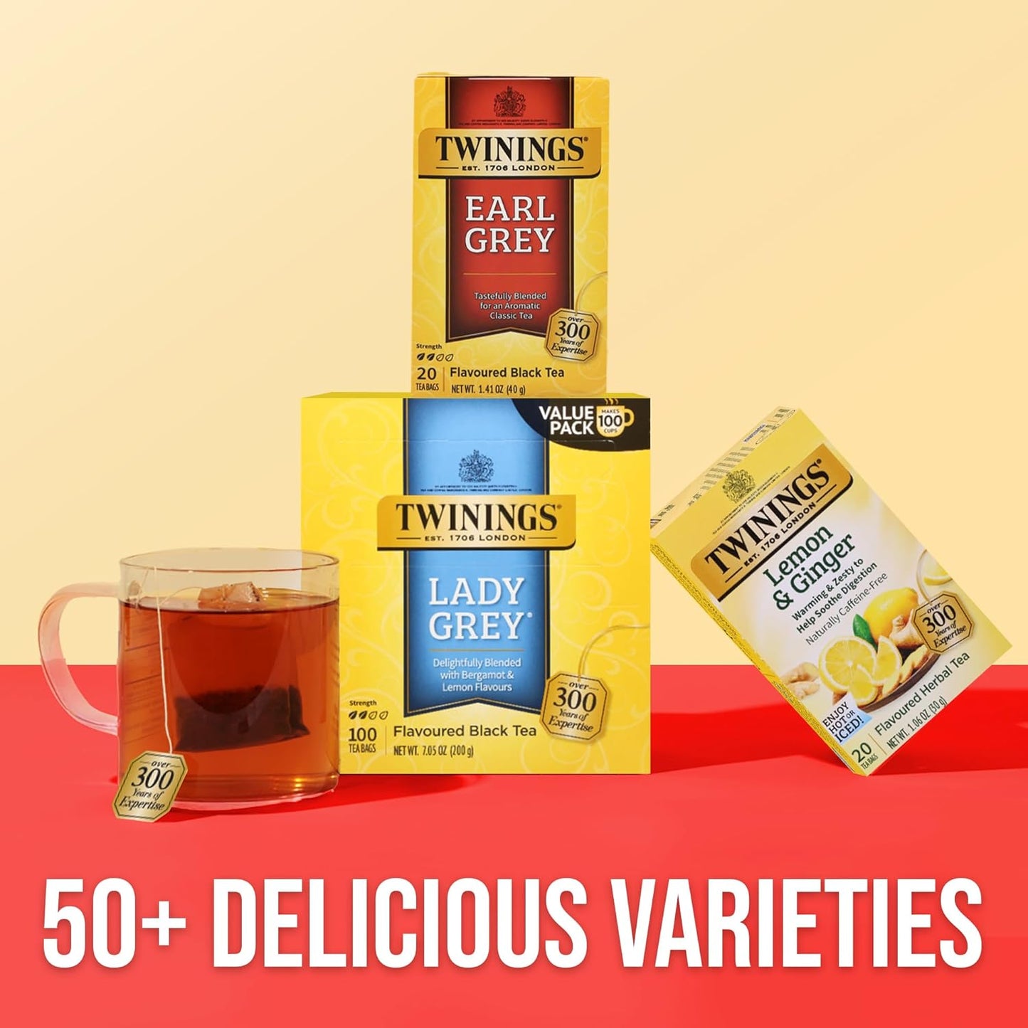 Twinings Lady Grey Black Citrus Tea Bags, 100 CT Box (1 Pack) | A Hint of Bergamot, Orange &amp; Lemon Peel, Citrusy, Naturally Caffeinated, 100 Foil Lined Individually Wrapped Bags, Hot/ Iced