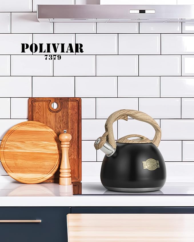 Poliviar Tea Kettle, 2.7 Quart Stovetop Tea Kettle, Audible Whistling Teapot, Food Grade Stainless Steel for Anti-Rust, Anti Hot Handle
