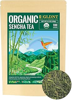 GLDNT Organic Sencha Tea, Shade Grown Gyokuro Green Tea Loose Leaf, Steamed Sencha Green Tea, Smooth & Refreshing Flavor, 3.5oz