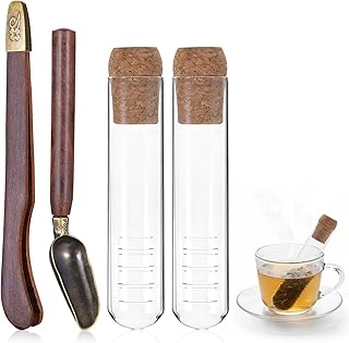 2 PCS Tea Infuser Glass Tea Strainers for Long Leaf Teas with Teaspoon TeaTongs TeaSteeper with Cork for Cup, Gift for Teas Lovers