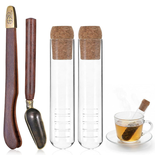 2 PCS Tea Infuser Glass Tea Strainers for Long Leaf Teas with Teaspoon TeaTongs TeaSteeper with Cork for Cup, Gift for Teas Lovers