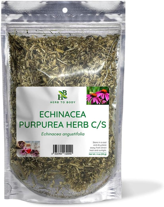 Herb To Body Echinacea Herb C/S - Echinacea Purpurea, Finely Ground Cut &amp; Sifted Echinacea Dried Herb for Echinacea Tea, Kitchen Preparation &amp; Herbal Use, Resealable Pouch, 4oz