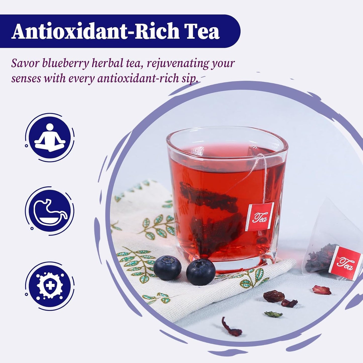FullChea - Blueberry Tea Bags, 50 Count, Fruit Blend Herbal Tea