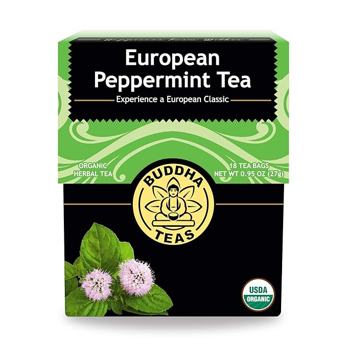 Buddha Teas Organic European Peppermint Tea - OU Kosher, USDA Organic, Ccof, 18 Bleach-Free Tea Bags
