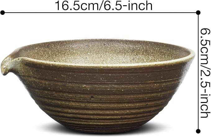 Elitea Matcha Green Tea Bowl Chawan with Spout Pottery Clay Large