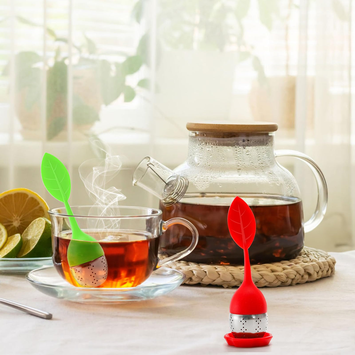 Bekith 7 Pack Silicone Tea Infuser, Cute Loose Leaf Tea Steeper, Fine Mesh Tea Strainer with Drip Tray, Stainless Steel Tea