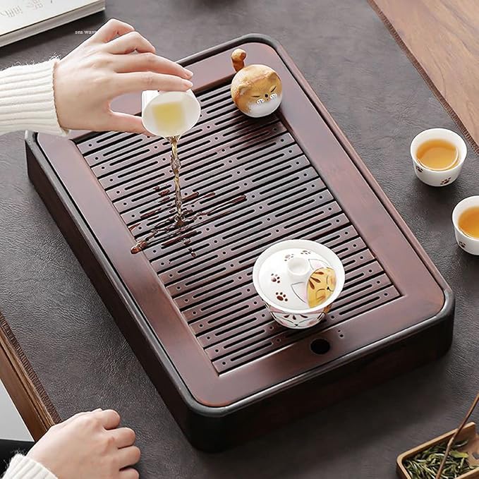14in Bamboo Tea Tray Bamboo Chinese Gongfu Tea Tray Water Storage Bamboo Tea Table Vintage Tea Set(Large)